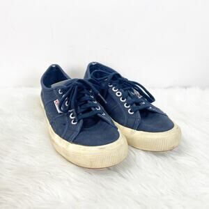 Superga 39.5 8.5 Womens Navy Blue Canvas Classic Sneakers